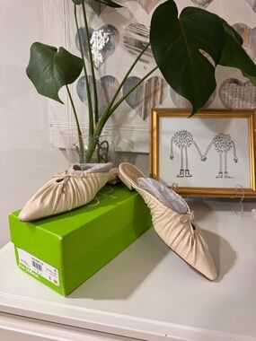 Sam Edelman Ivory Ruched Leather Pointed Slip-On Mules-  chic look